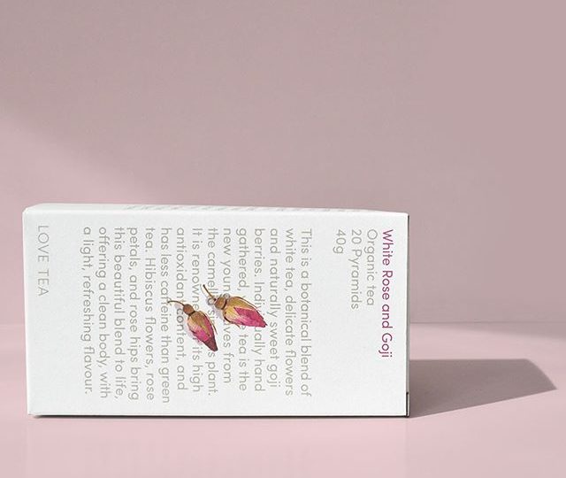 This is a botanical blend of white tea, delicate flowers and naturally sweet goji berries. Individually hand gathered, white tea is the new young leaves from the camellia sinensis plant. It is renowned for its high antioxidant content and has less caffeine than green tea. Hibiscus flowers, rose petals, and rose hips bring this beautiful blend to life, offering a clean body, with a light, refreshing flavour